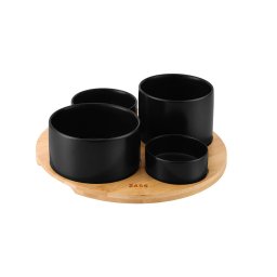 Vesela pentru masa si tacamuri Set boluri servire pe suport de bambus ZASS ZG-SB 02 Negru