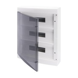 Tablou de Distributie Montaj Aparent cu Usa Transparenta Fumurie - cu Bloc Terminal N 2 X [(3X16)+(17X10)] E 2 X [(3X16)+(17X10)] - (18x3) 54 Module IP40 Gewiss GW40051BD
