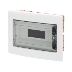Tablou de distributie montaj Incastrat cu Usa Transparenta Fumurie cu Cadru Extractabil - cu Regleta de Borne N (3X16)+(11X10) E (3X16)+(11X10) - 8 Module IP40 Gewiss GW40605BS