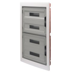 Tablou de distributie montaj Incastrat cu Usa Transparenta Fumurie cu Cadru Extractabil - cu Regleta de Borne N 2X[(3X16)+(17X10)] E 2X[(3X16)+(17X10)]-(18X4) 72 Module - IP40 Gewiss GW40611BD