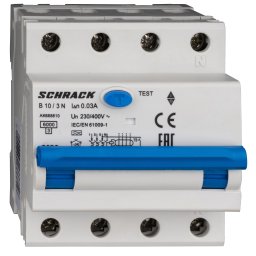 Intrerupator, automat, diferential, Schrack, AMPARO, Tip A, Tetrapolar, 3P+N, Curba B, 10A, 30mA, 6kA