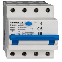 Intrerupator, automat, diferential, Schrack, AMPARO, Tip A, Tetrapolar, 3P+N, Curba B, 32A, 30mA, 6kA