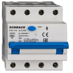 Intrerupator, automat, diferential, Schrack, AMPARO, Tip A, Tetrapolar, 3P+N, Curba B, 40A, 30mA, 6kA