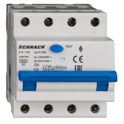 Intrerupator, automat, diferential, Schrack, AMPARO, Tip A, Tetrapolar, 3P+N, Curba C, 6A, 30mA, 6kA