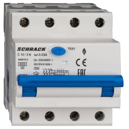 Intrerupator, automat, diferential, Schrack, AMPARO, Tip A, Tetrapolar, 3P+N, Curba C, 10A, 30mA, 6kA