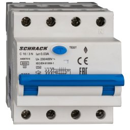 Intrerupator, automat, diferential, Schrack, AMPARO, Tip A, Tetrapolar, 3P+N, Curba C, 16A, 30mA, 6kA