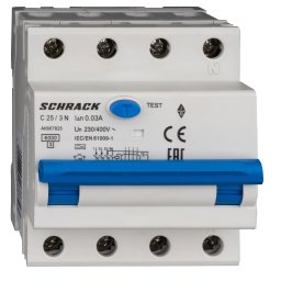 Intrerupator, automat, diferential, Schrack, AMPARO, Tip A, Tetrapolar, 3P+N, Curba C, 25A, 30mA, 6kA