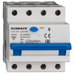 Intrerupator, automat, diferential, Schrack, AMPARO, Tip A, Tetrapolar, 3P+N, Curba C, 40A, 30mA, 6kA