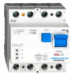 Intrerupator, diferential, Schrack, PRIORI, Tip A, Tetrapolar, 4P, Curba S, VSF, 63A, 300mA, 10kA