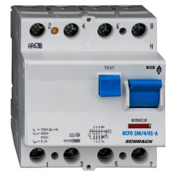 Intrerupator, diferential, Schrack, Tip A, Tetrapolar, 4P, 100A, 100mA, 10kA