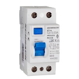 Intrerupator, diferential, Schrack, AMPARO, Tip A, Bipolar, 2P, 63A, 30mA, 10kA