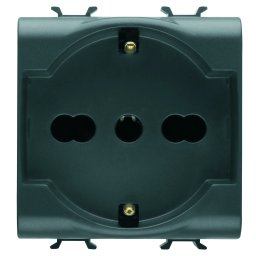 Priza, standard, Gewiss, Chorus, italiana/germana, 250V, c.a., 2P+E, 16A, cu, amperaj, dublu, 2, module, negru, satinat, GW12204