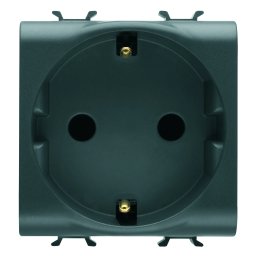 Priza, standard, Gewiss, Chorus, germana, 250V, c.a., 2P+E, 16A, 2, module, negru, satinat, GW12241