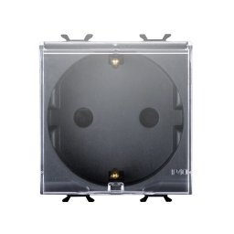 Priza, standard, Gewiss, Chorus, germana, 250V, c.a., 2P+E, 16A, 2, module, cu, capac, negru, satinat, GW12242