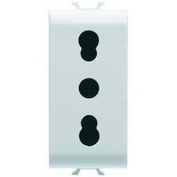 Priza, standard, Gewiss, Chorus, italiana, 250V, c.a., 2P+E, 16A, cu, amperaj, dublu, P11-P17, 1, modul, alb, satinat, GW15203