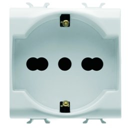 Priza, standard, Gewiss, Chorus, italiana/germana, 250V, c.a., 2P+E, 16A, cu, amperaj, dublu, 2, module, alb, lucios, GW10204