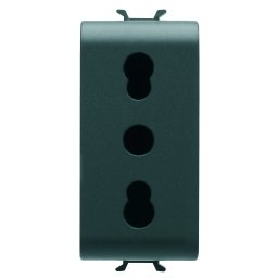 Priza, standard, Gewiss, Chorus, italiana, 250V, c.a., 2P+E, 16A, cu, amperaj, dublu, P11-P17, 1, modul, negru, satinat, GW12203