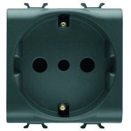 Priza, standard, Gewiss, Chorus, italiana/germana, 250V, c.a., 2P+E, 16A, P30, 2, module, negru, satinat, GW12205