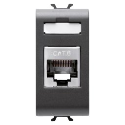 Priza, RJ45, Gewiss, Chorus, categoria, 6, FTP, 1, modul, satinat, negru, GW12424