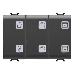 Panou, cu, butoane, cu, simboluri, interschimbabile, KNX, 6, canale, 3, module, negru, satinat, Gewiss, Chorus, GW12783A