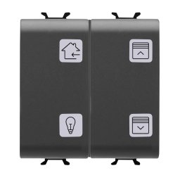 Panou, cu, butoane, cu, simboluri, interschimbabile, KNX, 4, canale, 2, module, negru, satinat, Gewiss, Chorus, GW12787