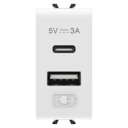 Incarcator, Usb, Tip, A+C, 3A, Alb, Lucios, 1, Modul, Gewiss Chorus GW10449