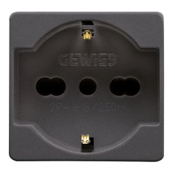 Priza, Standard, Italiana/Germana, 250V, C.A., 2P+E, 16A, Cu, Amperaj, Dublu, P40, 2, Module, Sistem, Negru, Gewiss, System, GW21246