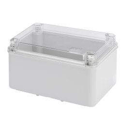 Cutie De Jonctiune Doza Cu Fund De Mare Capacitate Si Capac Transparent Cu Surub IP56 Dimensiuni Interne 190X140X110 Pereti Netezi Gri Ral 7035 Gewiss GW44137