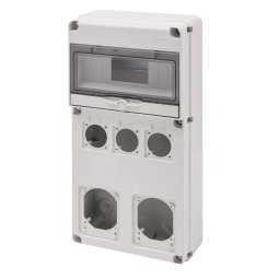 Tablou organiaze santier Q-Din 10 Module Priza Cu 3 Flanse 50X50 Mm + 2 Flanse Iec 16/32 A IP65 Gewiss GW68027N