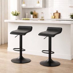 Set 2 scaune de bucatarie/bar, Artool, Fort, rotativ, piele ecologica neagra, picior metal negru, 38x39x84 cm