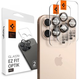 Folie de protectie Camera Spate Spigen GlastR EZ FIT Optik Pro pentru Apple iPhone 16 Pro, Sticla Securizata, Set 2 bucati, Bronz AGL08862