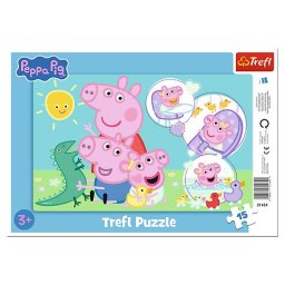 Puzzle Trefl Peppa Pig cu cadru, 15 piese, pentru copii 3+ ani