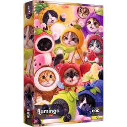 Puzzle Trefl 600 piese Flamingo cu pisicute fructate, multicolor