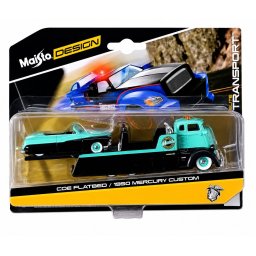 Set Maisto Elite Transport camion cu rampa si Mercury Custom 1950, 1:64