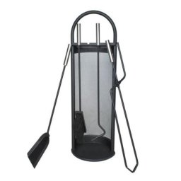 Set accesorii pentru semineu cu suport si 4 piese din otel, negru, 22x66 cm