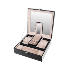 Cutie pentru bijuterii cu oglinda si cheie, negru, 25.5x25.5x9 cm