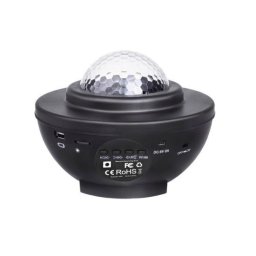 Lampa de noptiera cu proiector LED muzical, Bluetooth si telecomanda, neagra