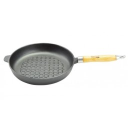 Tigaie din fonta 24 cm cu maner din lemn, pentru aragaz si foc, Perfect Home