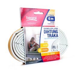 Banda etansare autoadeziva pentru usi si ferestre, profil D, alba, 6 m, Beorol