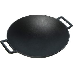 Wok din fonta 30 cm cu manere, pentru aragaz si foc, Perfect Home