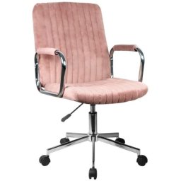 Scaun rotativ de birou din catifea roz, reglabil, baza cromata, 120 kg
