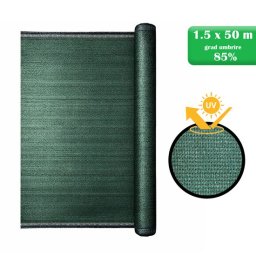 Plasa de umbrire HDPE 85%, verde, 140 g/mp, 1.5x50 m pentru gard si solar
