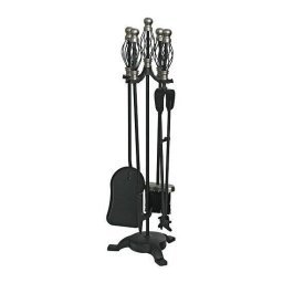 Set accesorii pentru semineu cu suport, 4 piese nichelate, 66 cm