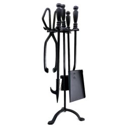 Set accesorii pentru semineu cu suport, 4 piese, 60 cm, otel negru