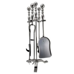 Set accesorii pentru semineu cu suport, 4 piese din nichel, 53 cm
