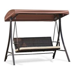Balansoar de gradina 3 locuri cu ratan sintetic maro si copertina, 201x122x182 cm