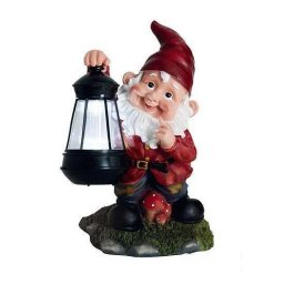 Decoratiune de gradina pitic cu lampa solara, ceramica, 17x16x27 cm