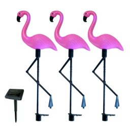 Lampa solara decorativa pentru gradina cu 3 flamingo LED, 18x6x52 cm