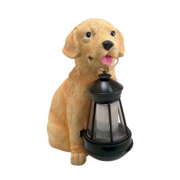 Decoratiune de gradina cu catel si lampa solara, polirasina, 14x24x25 cm