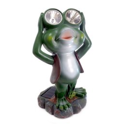 Decoratiune de gradina cu broasca si lampa solara, polirasina, 14x12x25 cm